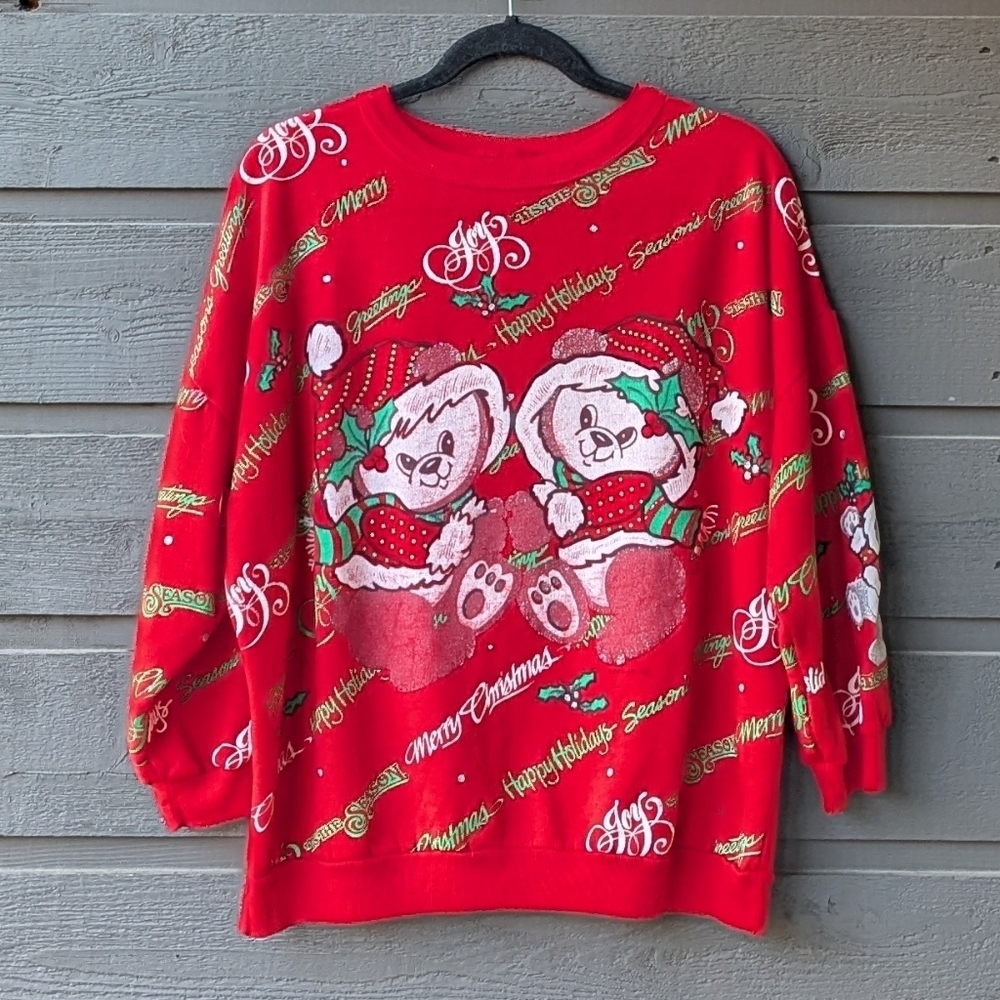 VTG 80s Bijo New York Christmas Bears Sweatshirt Size Medium